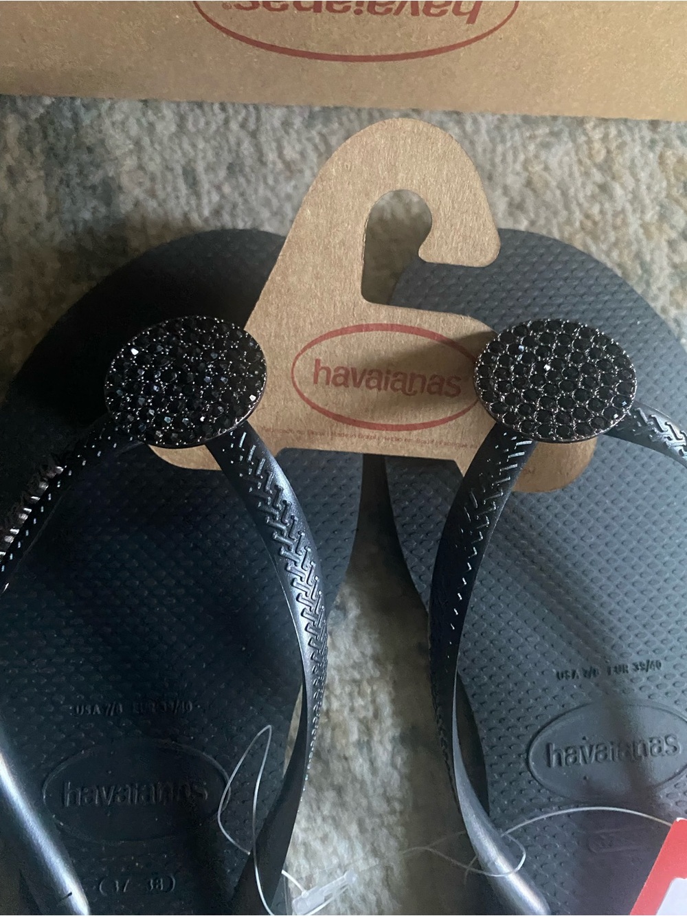Women's Haivaianas Black Blingy Flip Flops in Size 7/8 - Picture 3 of 7